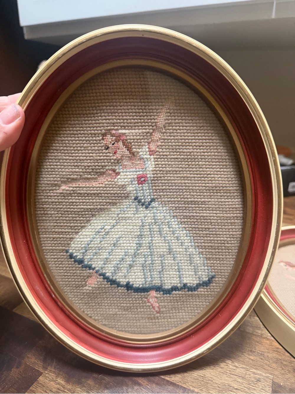 Vintage Needlepoint Ballet Dancer Wall Art – Pair 🩰 - Picture 2 of 4